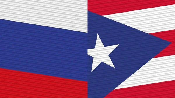 Puerto Rico Russia Two Half Flags Together Fabric Texture Illustration — Stock Photo, Image