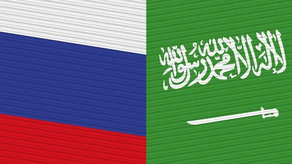 Arabia Saudita Russia Due Mezze Bandiere Insieme Tessuto Texture Illustrazione — Foto Stock