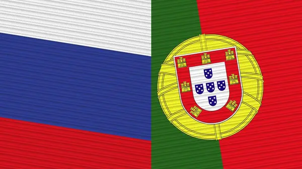 Portugal Rusia Dos Medias Banderas Juntas Textura Tela Ilustración — Foto de Stock