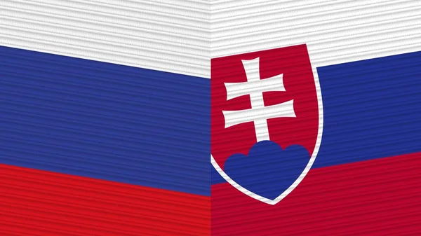 Slovakia Russia Two Half Flags Together Fabric Texture Illustration — Stock Photo, Image