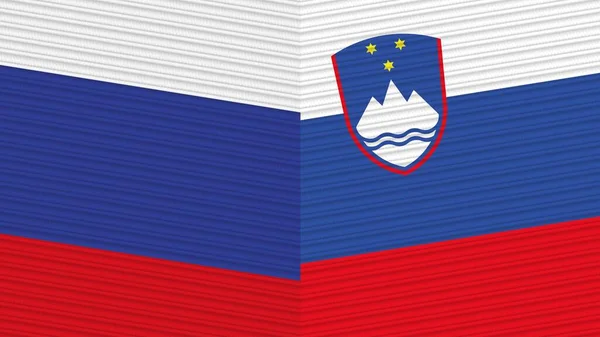 Słowenia Rosja Dwie Półflagi Razem Tekstura Ilustracja — Zdjęcie stockowe