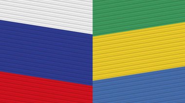 Gabon ve Rusya Birlikte İki Yarım Bayrak Kumaş Doku Çizimi