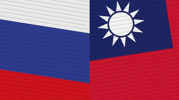 Taiwan Russia Two Half Flags Together Fabric Texture Illustration — Stock Photo, Image