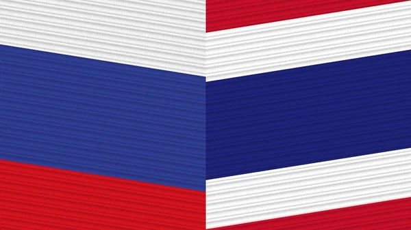 Thailand Russia Two Half Flags Together Fabric Texture Illustration — Stock Photo, Image