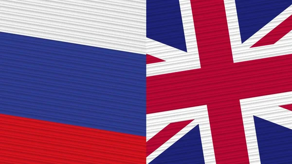 United Kingdom Russia Two Half Flags Together Fabric Texture Illustration — Stock Photo, Image