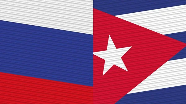 Kuba Und Russland Zwei Halbe Flaggen Zusammen Stoff Textur Illustration — Stockfoto