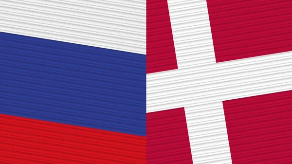 Dänemark Und Russland Zwei Halbe Flaggen Zusammen Textur Illustration — Stockfoto