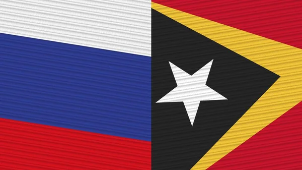 Kelet Timor Oroszország Két Fél Zászlók Együtt Szövet Textúra Illusztráció — Stock Fotó