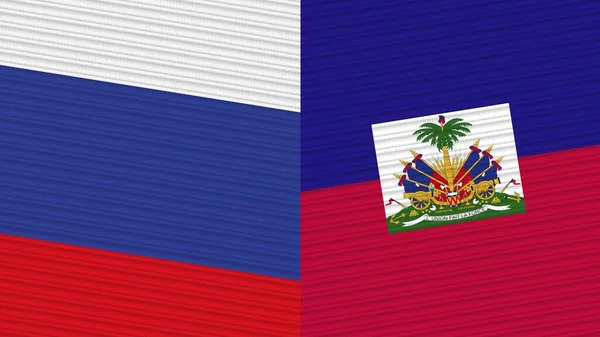 Haïti Rusland Twee Halve Vlaggen Samen Stof Textuur Illustratie — Stockfoto