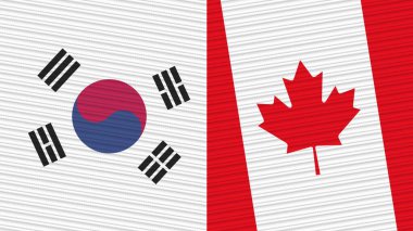 Kanada ve Güney Kore İki Yarım Bayrak Birlikte Kumaş Doku Çizimi