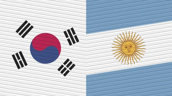 Argentinië Zuid Korea Twee Halve Vlaggen Samen Textuur Illustratie — Stockfoto