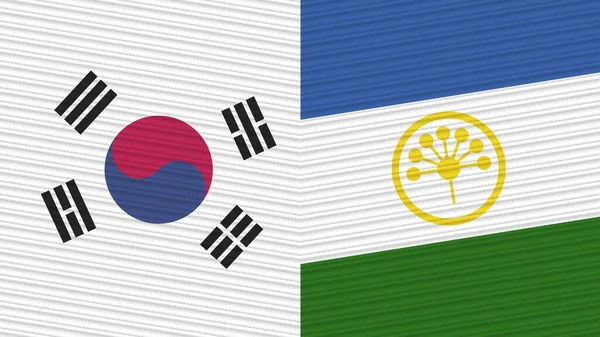 Baschkortostan Und Südkorea Zwei Halbe Flaggen Zusammen Textur Illustration — Stockfoto