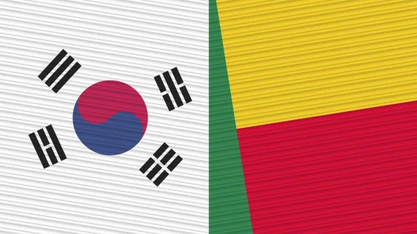 Benim Coreia Sul Duas Meias Bandeiras Juntas Ilustração Textura Tecido — Fotografia de Stock