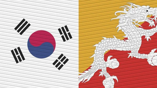Bhoutan Corée Sud Deux Demi Drapeaux Ensemble Illustration Texture Tissu — Photo