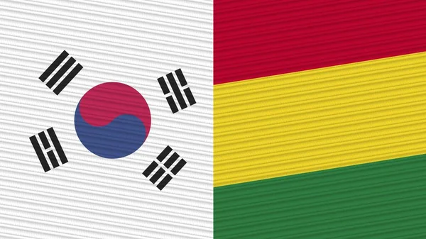 Bolívia Coreia Sul Duas Meias Bandeiras Juntas Ilustração Textura Tecido — Fotografia de Stock