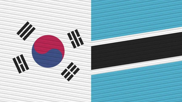 Botswana Corea Del Sur Dos Medias Banderas Juntas Textura Tela — Foto de Stock