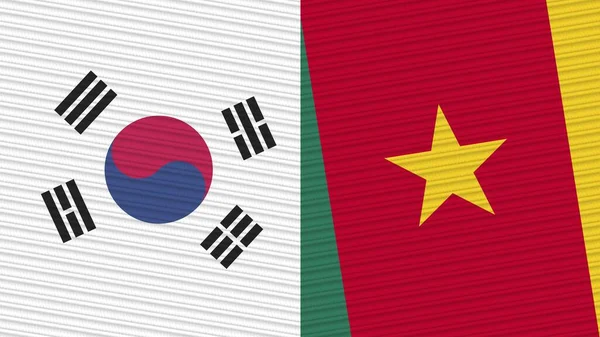 Camerún Corea Del Sur Dos Medias Banderas Juntas Textura Tela —  Fotos de Stock