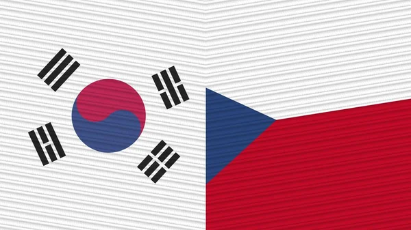 Czech Republic South Korea Two Half Flags Together Fabric Texture — Stock Photo, Image
