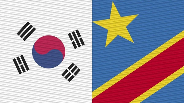 República Democrática Del Congo Corea Del Sur Dos Medias Banderas —  Fotos de Stock