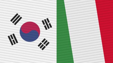 İtalya ve Güney Kore Birlikte İki Yarım Bayrak Kumaş Resim
