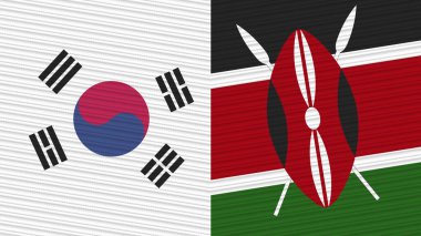 Kenya ve Güney Kore İki Yarım Bayrak Birlikte Kumaş Doku Çizimi