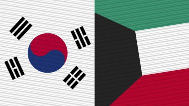 Kuveyt ve Güney Kore İki Yarım Bayrak Birlikte Kumaş Doku Çizimi