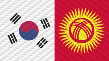 Kırgızistan ve Güney Kore Birlikte İki Yarım Bayrak Kumaş Çizim