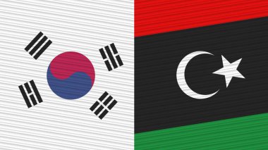Libya ve Güney Kore Birlikte İki Yarım Bayrak Kumaş Çizimi