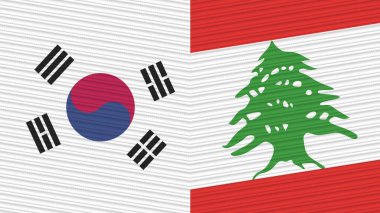 Lübnan ve Güney Kore İki Yarım Bayrak Birlikte Kumaş Resim
