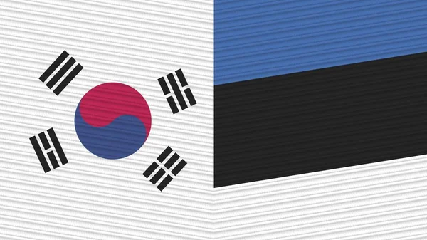 Estonia Corea Del Sud Due Mezze Bandiere Insieme Tessuto Texture — Foto Stock