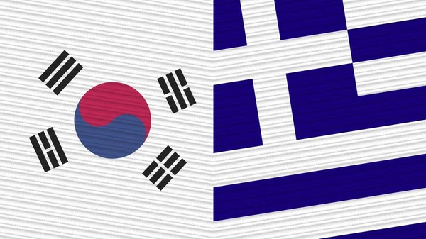 Griechenland Und Südkorea Zwei Halbe Flaggen Zusammen Textur Illustration — Stockfoto