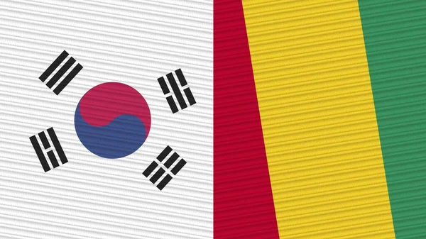 Guanea Zuid Korea Twee Halve Vlaggen Samen Textiel Illustratie — Stockfoto