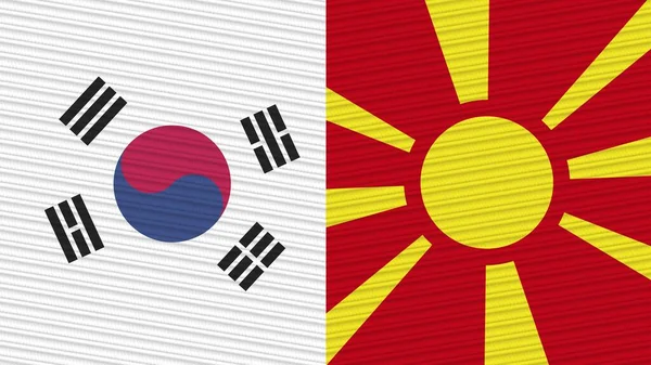 Macedonia Corea Del Sur Dos Medias Banderas Juntas Textura Tela —  Fotos de Stock