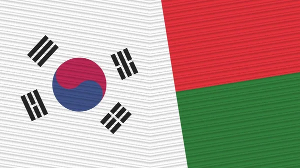 Madagaskar Und Südkorea Zwei Halbe Flaggen Zusammen Textur Illustration — Stockfoto