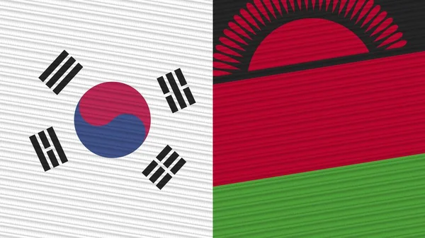 Malawi Güney Kore Yarım Bayrak Birlikte Kumaş Doku Çizimi — Stok fotoğraf