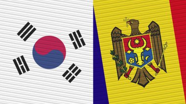 Moldova ve Güney Kore İki Yarım Bayrak Birlikte Kumaş Çizimi