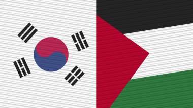 Filistin ve Güney Kore İki Yarım Bayrak Birlikte Kumaş Çizimi