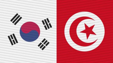 Tunus ve Güney Kore Birlikte İki Yarım Bayrak Kumaş Çizimi