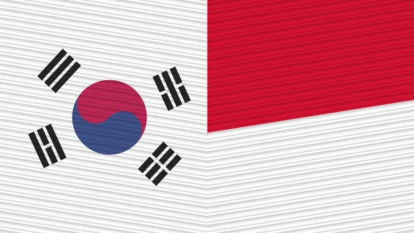 Monaco South Korea Two Half Flags Together Fabric Texture Illustration — Stock Photo, Image