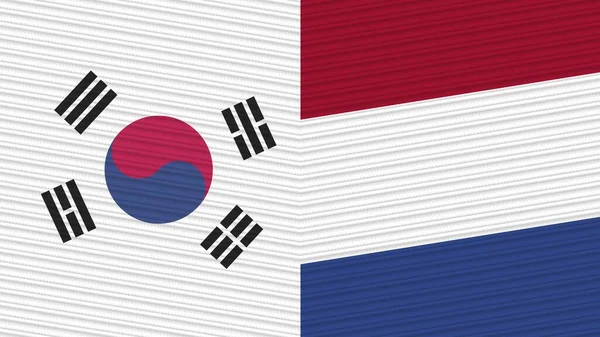 Нидерланды Южная Корея Два Полуфлага Вместе Иллюстрация Текстуры Ткани — стоковое фото