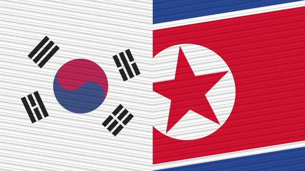 North Korea South Korea Two Half Flags Together Fabric Texture — 스톡 사진