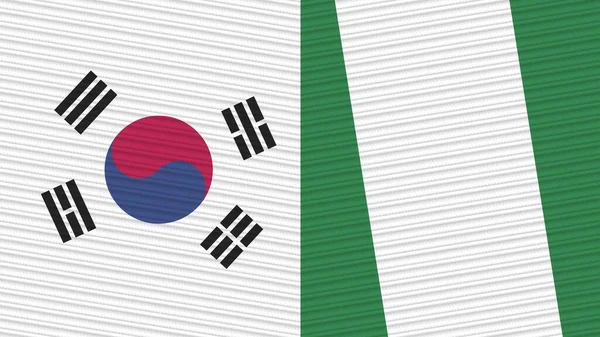 Nigeria Zuid Korea Twee Halve Vlaggen Samen Textuur Illustratie — Stockfoto