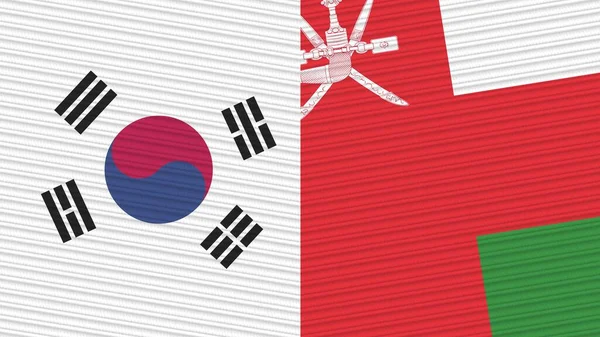 Omán Dél Korea Két Fél Zászlók Együtt Szövet Textúra Illusztráció — Stock Fotó