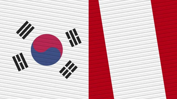 Pérou Corée Sud Deux Demi Drapeaux Ensemble Illustration Texture Tissu — Photo