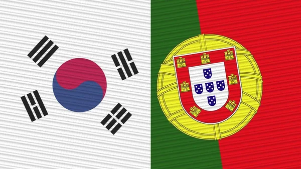 Portugal Corea Del Sur Dos Medias Banderas Juntas Textura Tela — Foto de Stock