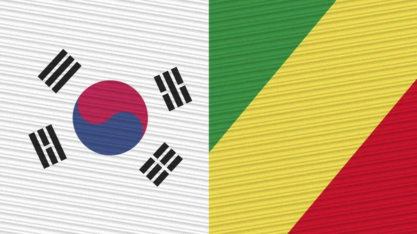 République Congo Corée Sud Deux Demi Drapeaux Ensemble Texture Tissu — Photo