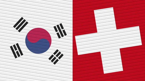 Suisse Corée Sud Deux Demi Drapeaux Ensemble Illustration Texture Tissu — Photo