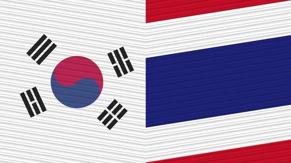 Thailand Zuid Korea Twee Halve Vlaggen Samen Stof Textuur Illustratie — Stockfoto