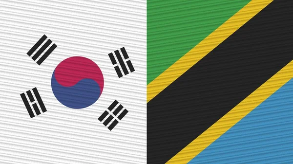 Tanzanie Jižní Korea Dvě Poloviční Vlajky Dohromady Textilní Textura Ilustrace — Stock fotografie