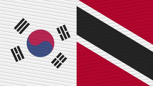 Trinidad Tobago Coreia Sul Duas Meias Bandeiras Juntas Ilustração Textura — Fotografia de Stock